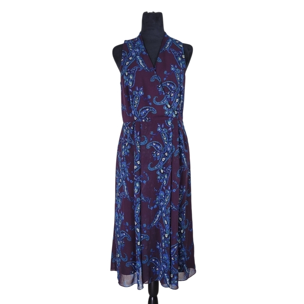 CAbi Treasure Midi Dress Size 8 Purple Blue Paisley Chiffon Sleeveless - Picture 3 of 11